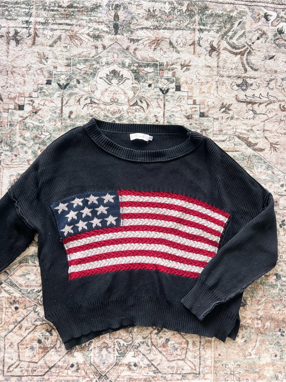 Oversized American Flag Graphic Crewneck Sweater Sz S/M - Picture 2 of 7